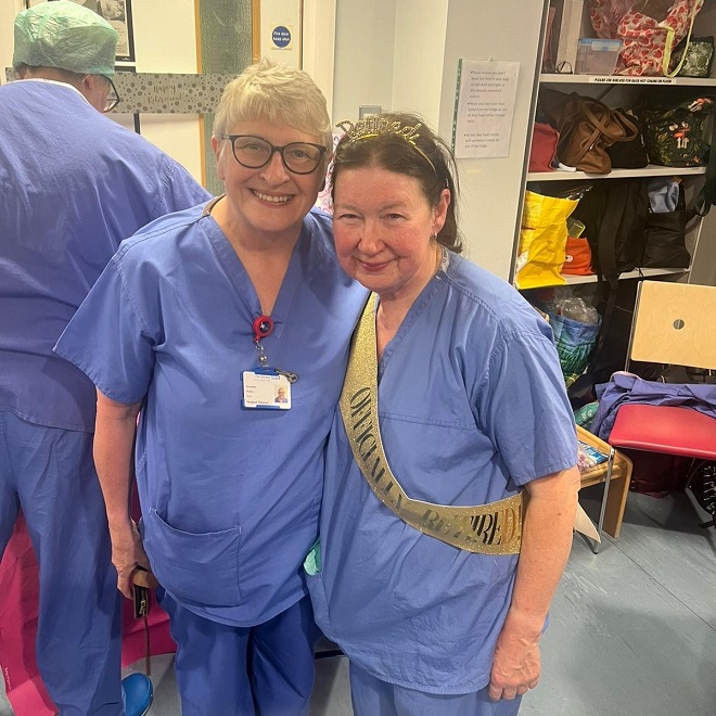 A photo of Elizabeth Toon, retired Christie nurse, along with another female nurse.