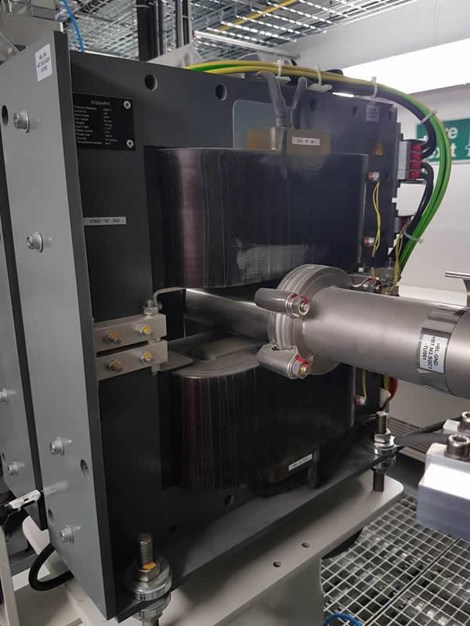 The dipole electromagnet used in proton beam therapy, used to direct the proton beam into each gantry room.