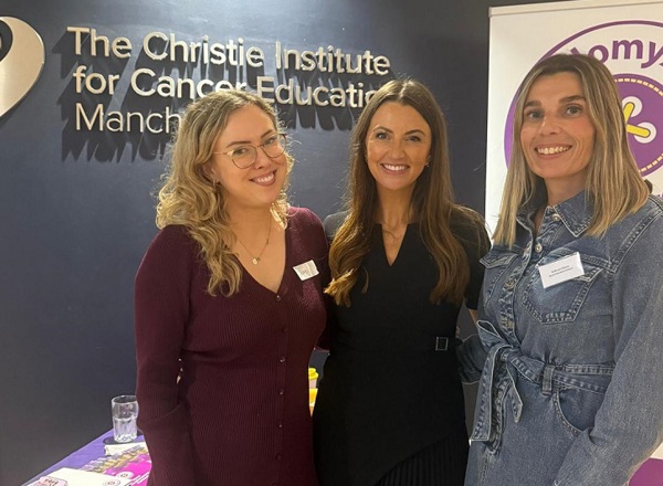 A photo of Rebecca Halstead, Lead clinical nurse specialist at the Colorectal and Peritoneal Oncology Centre at The Christie with 2 female patients.