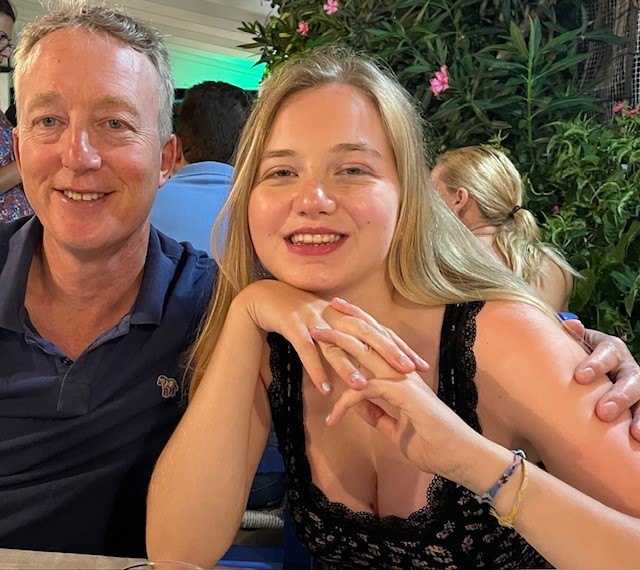 A photo of Christie patient Sebastian Clegg with his daughter Olivia.