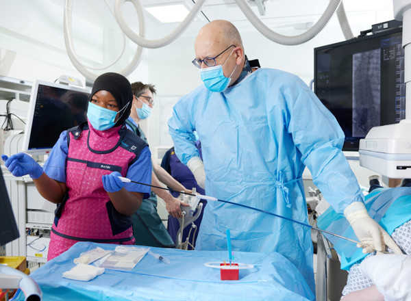 IPU integrated procedures unit, IPU, interventional radiology suite, theatre, Senior HCA, Biatuh Drammeh, Professor Hans-Ultrich Laasch consultant radiologist, interventional radiology lead, greg royle, principal radiographer, Louise Dobson, November 2022