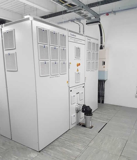 The Cyclotron Power Supply Room generates the Radio Frequency signal for the cyclotron as part of proton beam therapy.