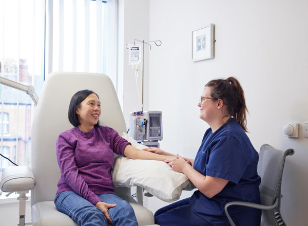 chemotherapy nurse and patient, chemotherapy department, September 2022, Pan Artists, Louisa Chan, chemotherapy unit sister, Emily Metcalfe